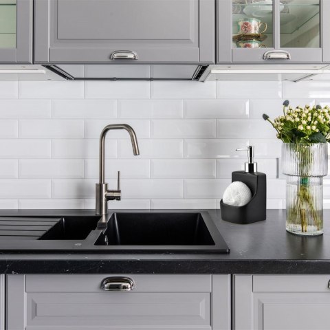 Dozownik płynu do naczyń z pojemnikiem na gąbkę ceramiczny czarny 350ml VILDE 530719
