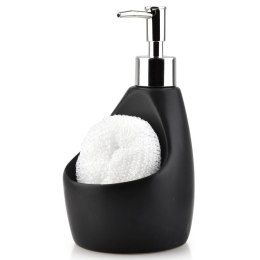 Dozownik płynu do naczyń z pojemnikiem na gąbkę ceramiczny czarny 360ml VILDE 530722