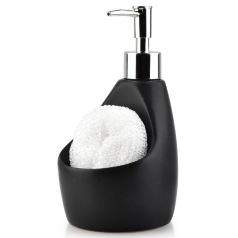 Dozownik płynu do naczyń z pojemnikiem na gąbkę ceramiczny czarny 360ml VILDE 530722