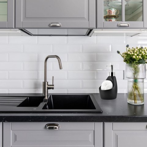 Dozownik płynu do naczyń z pojemnikiem na gąbkę ceramiczny czarny 360ml VILDE 530722