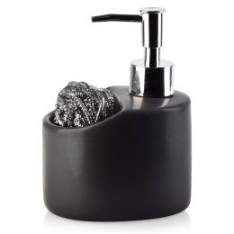 Dozownik płynu do naczyń z pojemnikiem na gąbkę czarny matowy 300ml VILDE 569392