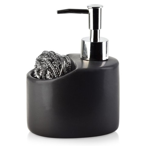 Dozownik płynu do naczyń z pojemnikiem na gąbkę czarny matowy 300ml VILDE 569392