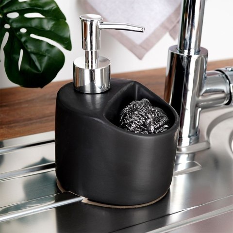 Dozownik płynu do naczyń z pojemnikiem na gąbkę czarny matowy 300ml VILDE 569392