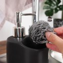Dozownik płynu do naczyń z pojemnikiem na gąbkę czarny matowy 300ml VILDE 569392