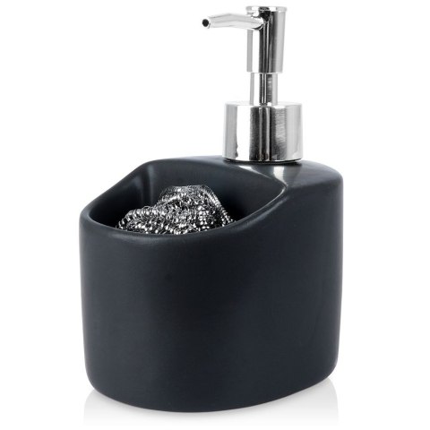 Dozownik płynu do naczyń z pojemnikiem na gąbkę czarny matowy 300ml VILDE 569392