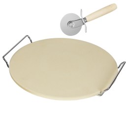 Kamień szamotowy do pieczenia pizzy z radełkiem nożem do krojenia + stojak 33cm BRUNBESTE BB-1782