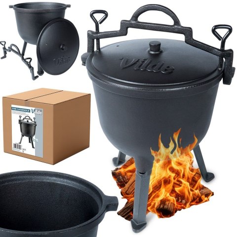 Kociołek żeliwny na ognisko na nóżkach z pokrywką CAST LINE 10L VILDE 199053