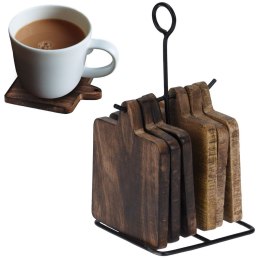 Podstawki pod kubek kubki drewniane podkładki ze stojakiem 11cm 6 sztuk HOME STYLING COLLECTION 710716