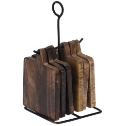 Podstawki pod kubek kubki drewniane podkładki ze stojakiem 11cm 6 sztuk HOME STYLING COLLECTION 710716