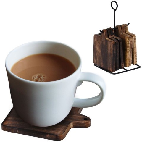 Podstawki pod kubek kubki drewniane podkładki ze stojakiem 11cm 6 sztuk HOME STYLING COLLECTION 710716