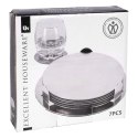 Podstawki pod kubek kubki stalowe podkładki ze stojakiem srebrne 10cm 6 sztuk EXCELLENT HOUSEWARE 139136
