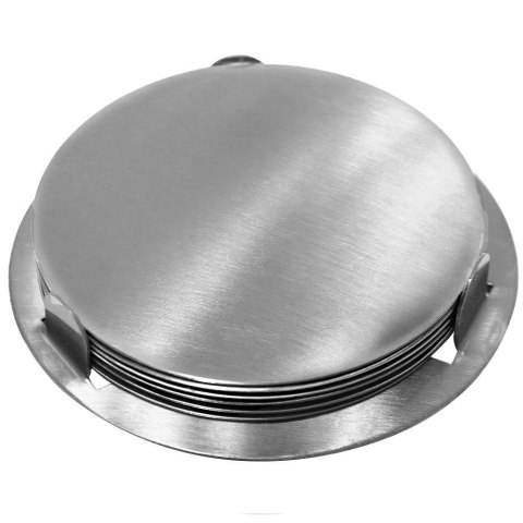 Podstawki pod kubek kubki stalowe podkładki ze stojakiem srebrne 10cm 6 sztuk EXCELLENT HOUSEWARE 139136
