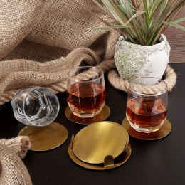 Podstawki pod kubek kubki stalowe podkładki ze stojakiem złote 10cm 6 sztuk EXCELLENT HOUSEWARE 139137