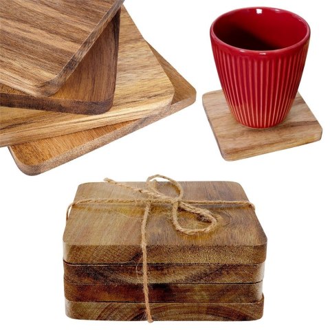 Podstawki podkładki pod kubek kubki drewniane 10x10cm 4 sztuki VILDE 139202