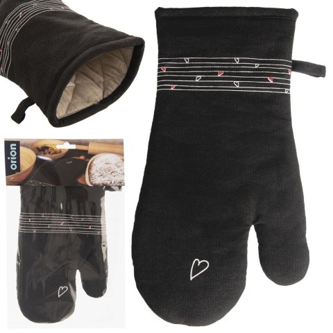 Rękawica kuchenna bawełniana czarna z magnesem SERCE 30cm ORION 152192