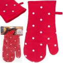 Rękawica kuchenna bawełniana czerwona w grochy z magnesem 31cm ORION 152199