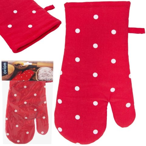 Rękawica kuchenna bawełniana czerwona w grochy z magnesem 31cm ORION 152199