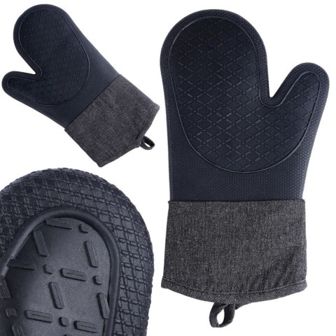 Rękawica kuchenna silikonowa czarna do garnków naczyń 32cm VILDE 259289