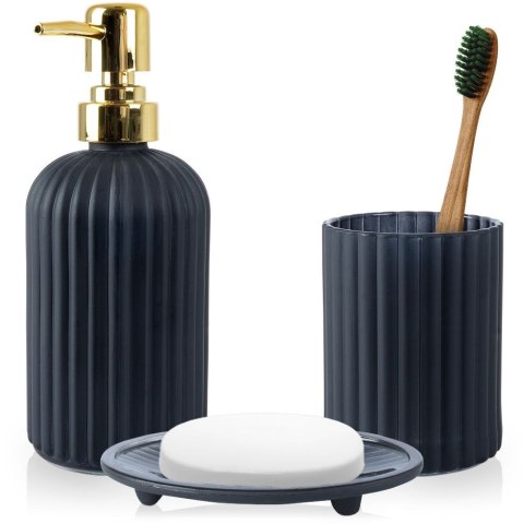 Zestaw łazienkowy do łazienki dozownik szklany czarny 400ml 3-ele VILDE 569397