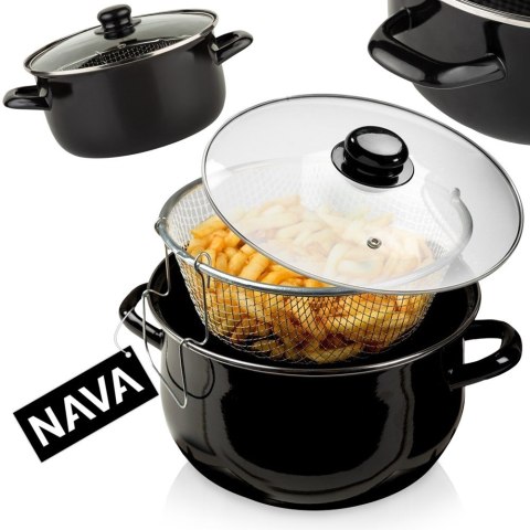 Garnek do smażenia frytek w głębokim oleju emaliowany z sitkiem 24.5 cm 4L NAVA 10-053-003