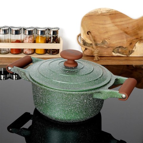 Garnek granitowy nieprzywierający na indukcję gaz z pokrywką OMEGA 20 cm 2.6L NAVA 10-255-030