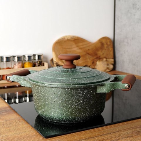 Garnek granitowy nieprzywierający na indukcję gaz z pokrywką OMEGA 20 cm 2.6L NAVA 10-255-030