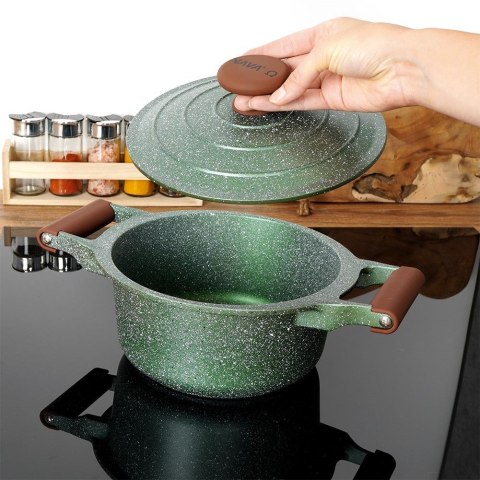 Garnek granitowy nieprzywierający na indukcję gaz z pokrywką OMEGA 20 cm 2.6L NAVA 10-255-030