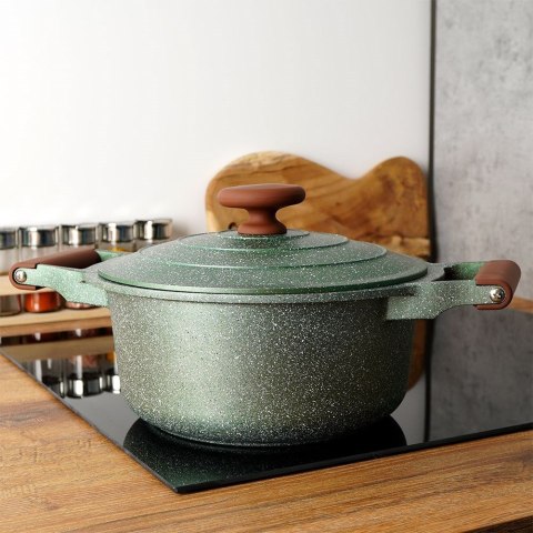 Garnek granitowy nieprzywierający na indukcję gaz z pokrywką OMEGA 24 cm 4.4L NAVA 10-255-031