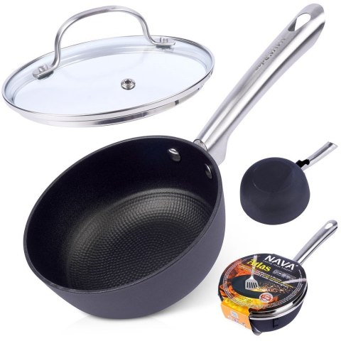 Rondel żeliwny ze szklaną pokrywką ciężki indukcja ATLAS 16 cm 1L NAVA 10-205-055