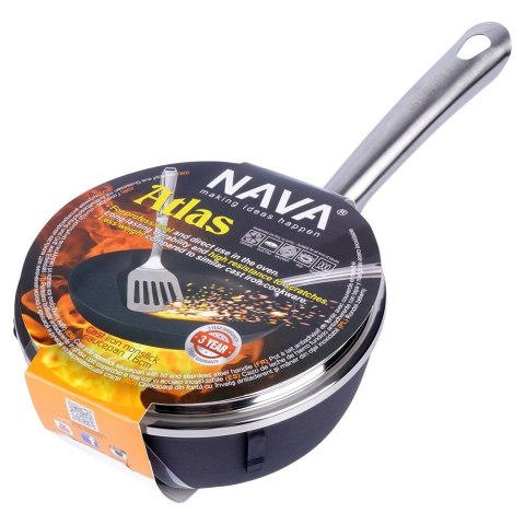 Rondel żeliwny ze szklaną pokrywką ciężki indukcja ATLAS 16 cm 1L NAVA 10-205-055