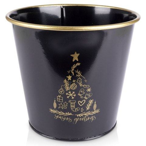 Osłona na doniczkę doniczki duża osłonka metalowa czarna świąteczny wzór 23x20cm VILDE 839253