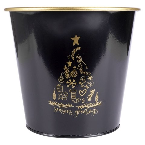 Osłona na doniczkę doniczki duża osłonka metalowa czarna świąteczny wzór 23x20cm VILDE 839253