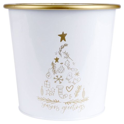 Osłona na doniczkę doniczki osłonka mała metalowa biała świąteczny wzór 16.5x15.5cm VILDE 839249