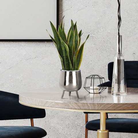 Osłona na doniczkę doniczki osłonka na nóżkach metalowa srebrna 20x16cm VILDE 312342-M