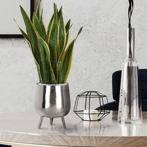 Osłona na doniczkę doniczki osłonka na nóżkach metalowa srebrna 20x16cm VILDE 312342-M