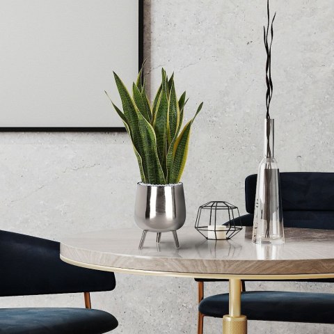 Osłona na doniczkę doniczki osłonka na nóżkach metalowa srebrna 25x21cm VILDE 312342-D