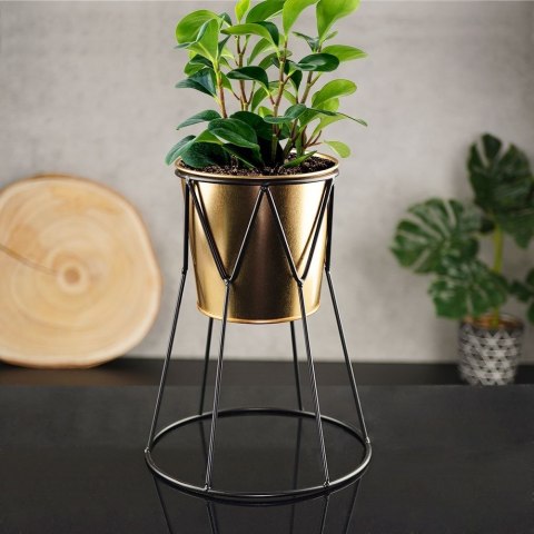 Osłona na doniczkę doniczki osłonka na stojaku metalowa złota 21.5cm VILDE 569443-M