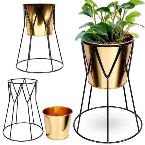 Osłona na doniczkę doniczki osłonka na stojaku metalowa złota 21.5cm VILDE 569443-M