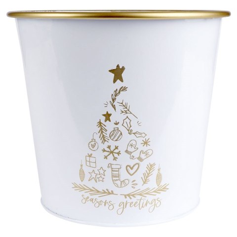 Osłona na doniczkę doniczki osłonka średnia metalowa biała świąteczny wzór 20.5x18cm VILDE 839252