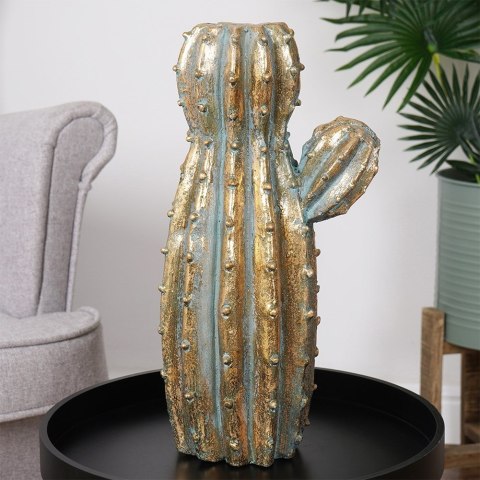 Wazon na kwiaty wysoki ceramiczny złoty kaktus 41.5cm VILDE 569931