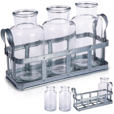 Wazony na kwiaty szklane ozdobne ze stojakiem 3 sztuki VILDE 569767