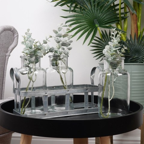 Wazony na kwiaty szklane ozdobne ze stojakiem 3 sztuki VILDE 569767