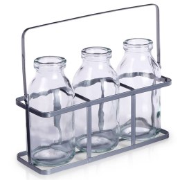 Wazony na kwiaty szklane ozdobne ze stojakiem 3 sztuki VILDE 569768