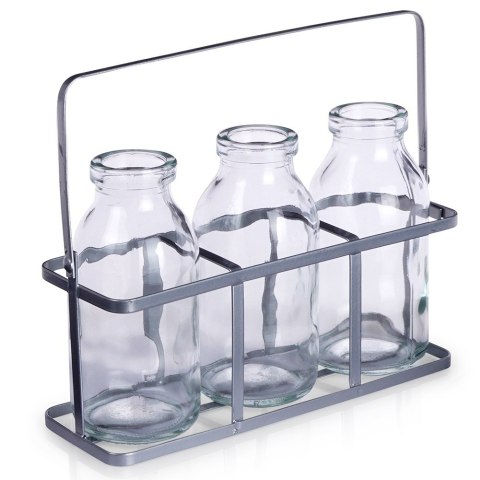 Wazony na kwiaty szklane ozdobne ze stojakiem 3 sztuki VILDE 569768