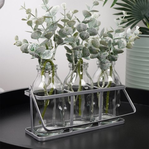 Wazony na kwiaty szklane ozdobne ze stojakiem 3 sztuki VILDE 569768