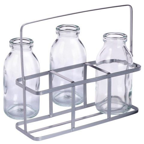 Wazony na kwiaty szklane ozdobne ze stojakiem 3 sztuki VILDE 569768