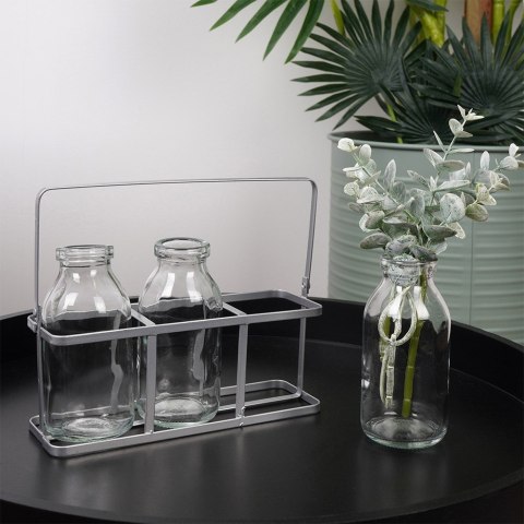 Wazony na kwiaty szklane ozdobne ze stojakiem 3 sztuki VILDE 569768