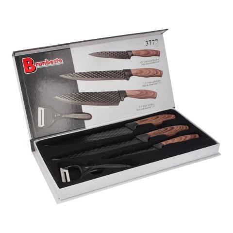Zestaw noży kuchennych z obieraczką 4-ele noże kuchenne komplet BRUNBESTE BB-3777
