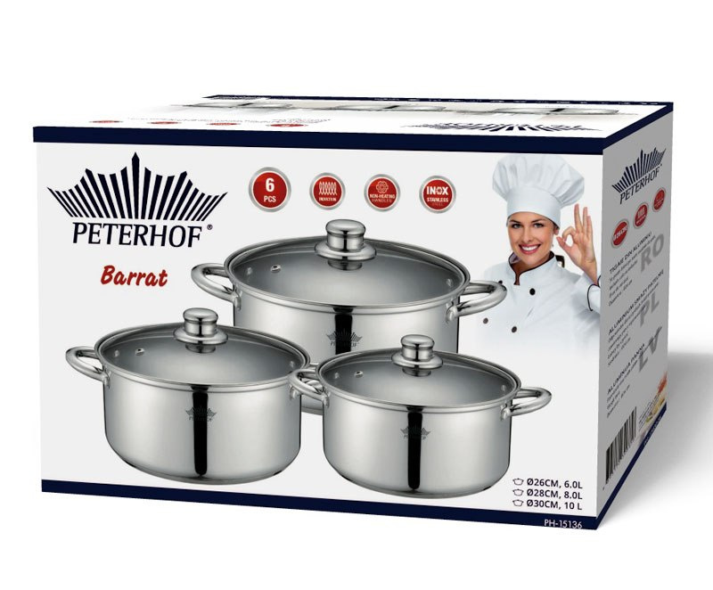 GARNKI STOCK POT PETERHOF 6 ELE. 10L / 8L / 6L PH-15136 GARNKI STOCK POT PETERHOF 6 ELE. 10L / 8L / 6L PH-15136