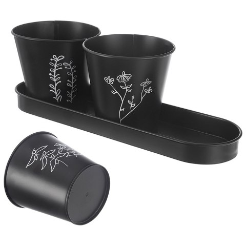 Doniczki na zioła na podstawce donice doniczka metalowa roślinny wzór BLACKLINE 4-ele ORION 310628